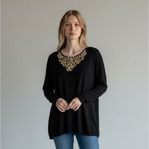 Reba‎ Black jeweled front sweater NWT